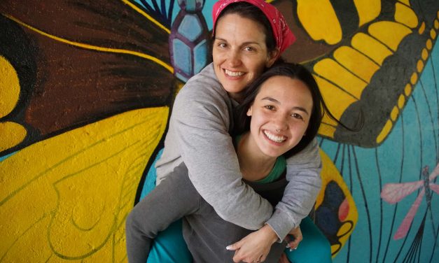 Mother-daughter duo paint swing bridge mural inspired by nearby river ecology