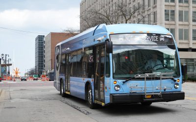 Striping of a new dedicated bus lane for Milwaukee County’s BRT begins installation across downtown